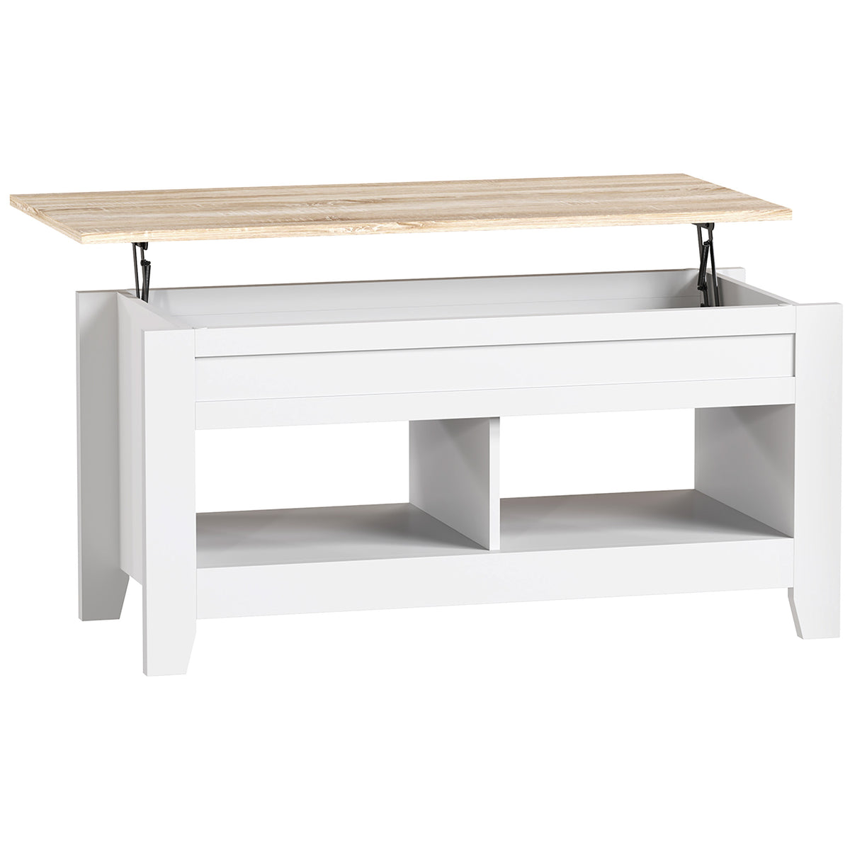 Table basse plateau relevable, table de salon avec étagères et compartiment caché,105 x 50 x 49-62,5 cm blanc