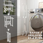 Séchoir à linge pliable étendoir linge intérieur à 3 barres réglables et 4 roulettes 104-150 x 103 x 145-197 cm argent