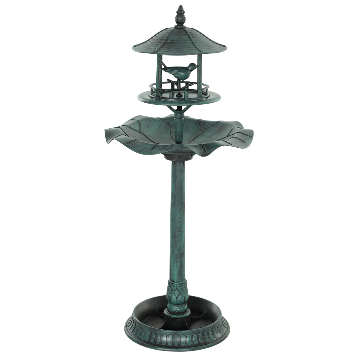 Bain d'oiseaux abreuvoir pour oiseaux jardinière 3 en 1 Ø 50 x 113 cm polypropylène vert-de-gris-0