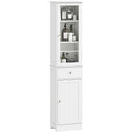 Meuble Colonne de Salle de Bain Placard Porte Acrylique 2 étagères Placard Porte 1 étagère tiroir MDF Blanc