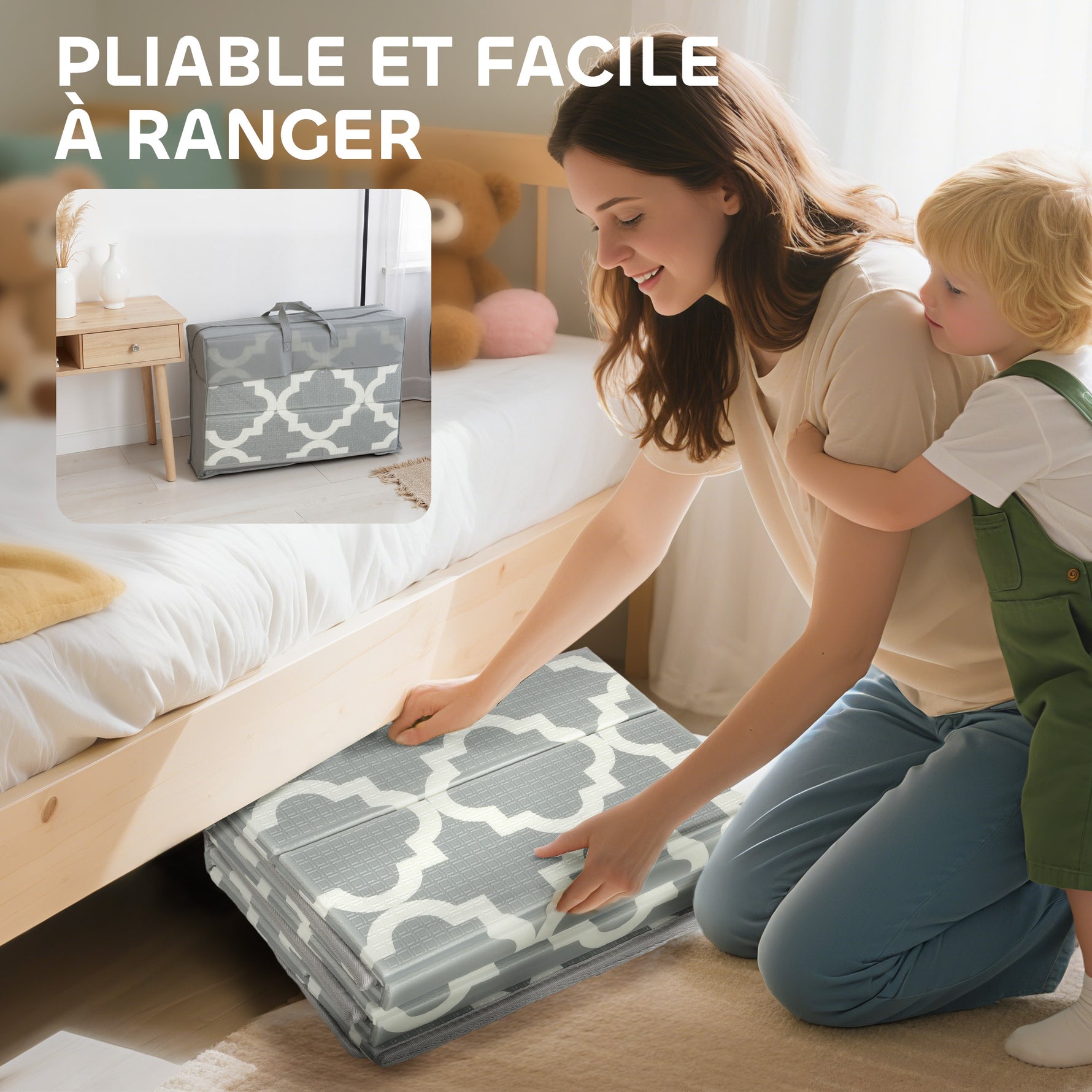 Tapis de jeu pour bébé pliable et réversible, tapis de sol en mousse épais, 202 x 180,5 x 1 cm, multicolore