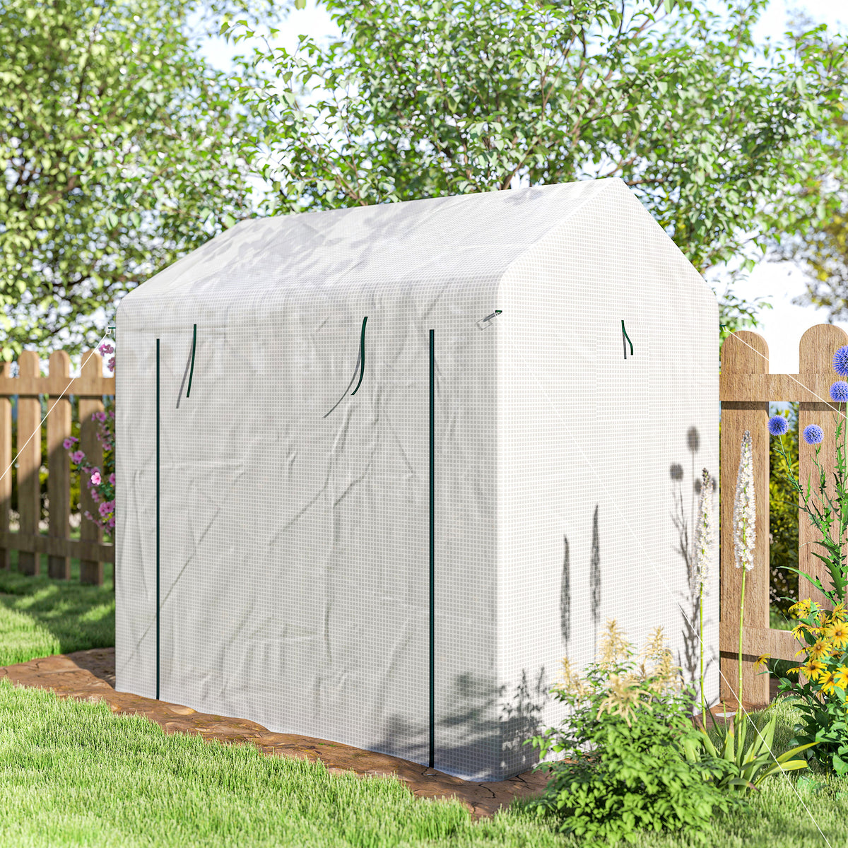 Serre de jardin PE, serre de balcon, bâche renforcée 135 g/m², châssis en acier, porte zippée, 200 x 140 x 200 cm, blanc