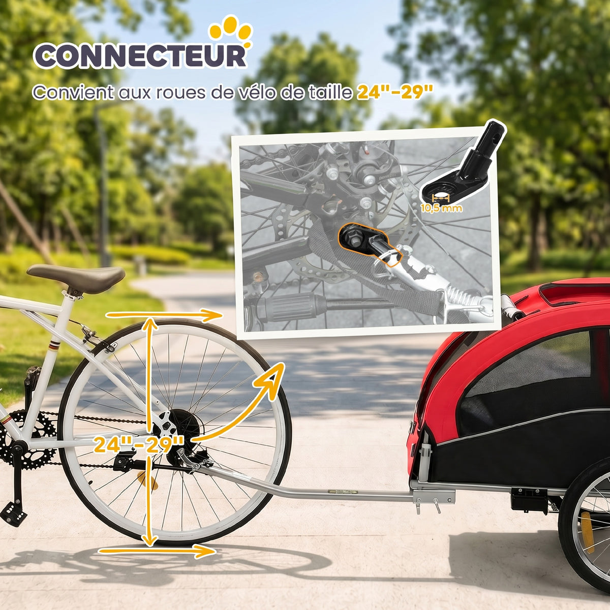 Remorque Vélo Chien 2-en-1 pour Chien Moyen avec Suspension, Pneus à Dégagement Rapide, Réflecteurs, 160x71x101cm, Rouge