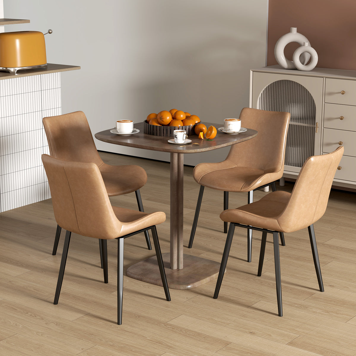 Table à manger pour 4 personne table de cuisine carrée style moderne avec plateau aspect bois, 70 x 70 cm, marron