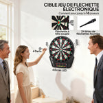 Cible Jeu de flechettes électronique Professionnel 27 jeux 243 variations - Fléchettes pour 1 à 16 joueurs, 6 fléchettes et 24 pointes souples, convient pour les fêtes et les soirées de jeu