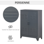Armoire de bureau à 3 niveaux, meuble de rangement bureau métallique avec 2 portes et étagères réglables
