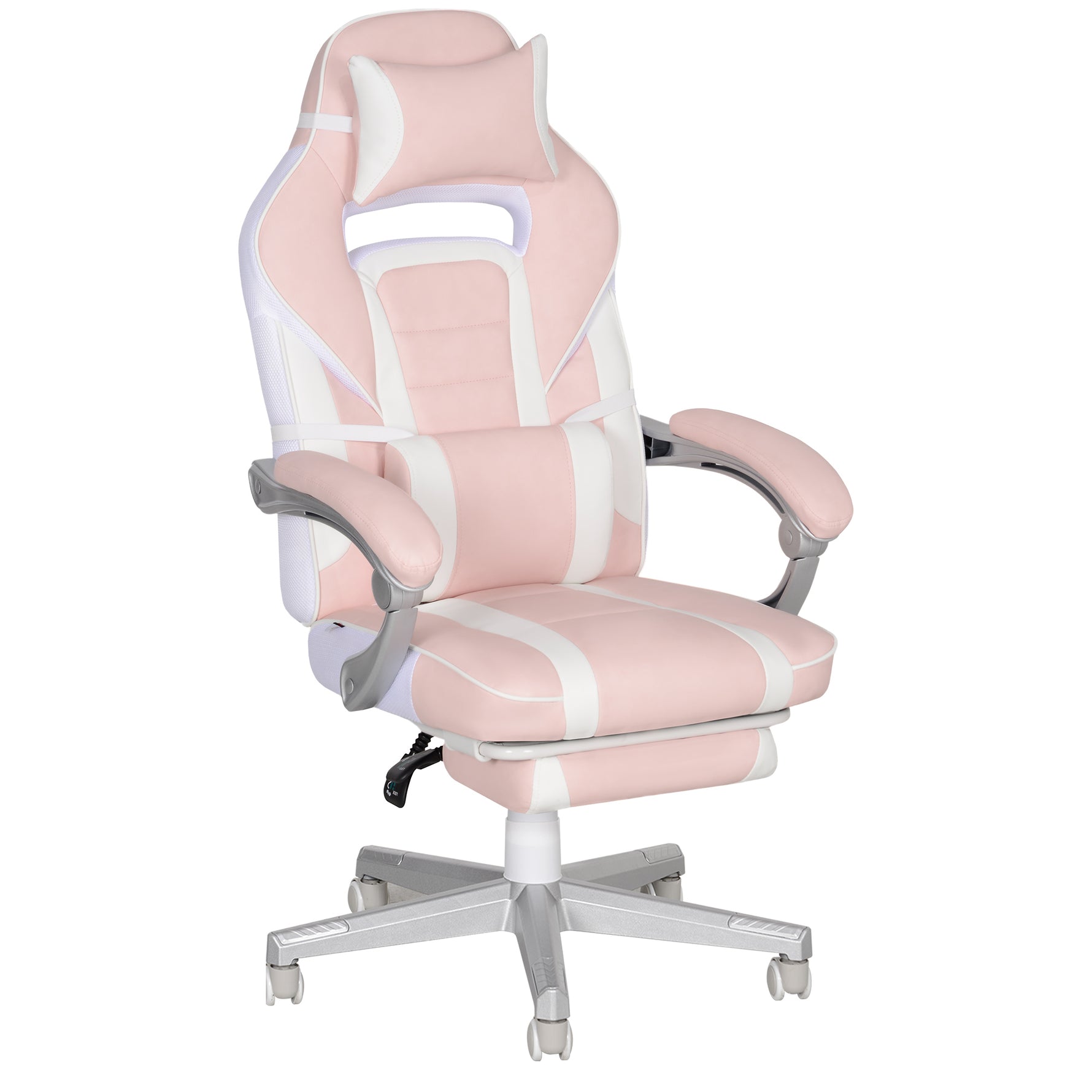 Chaise gaming, fauteuil gaming ergonomique avec repose-pieds, hauteur réglable, dossier inclinable, 63x63x123cm, rose