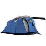 Tente de Camping Tunnel pour 4 Personnes Imperméable 3000mm Double Couche Hauteur 190cm Bleu Foncé
