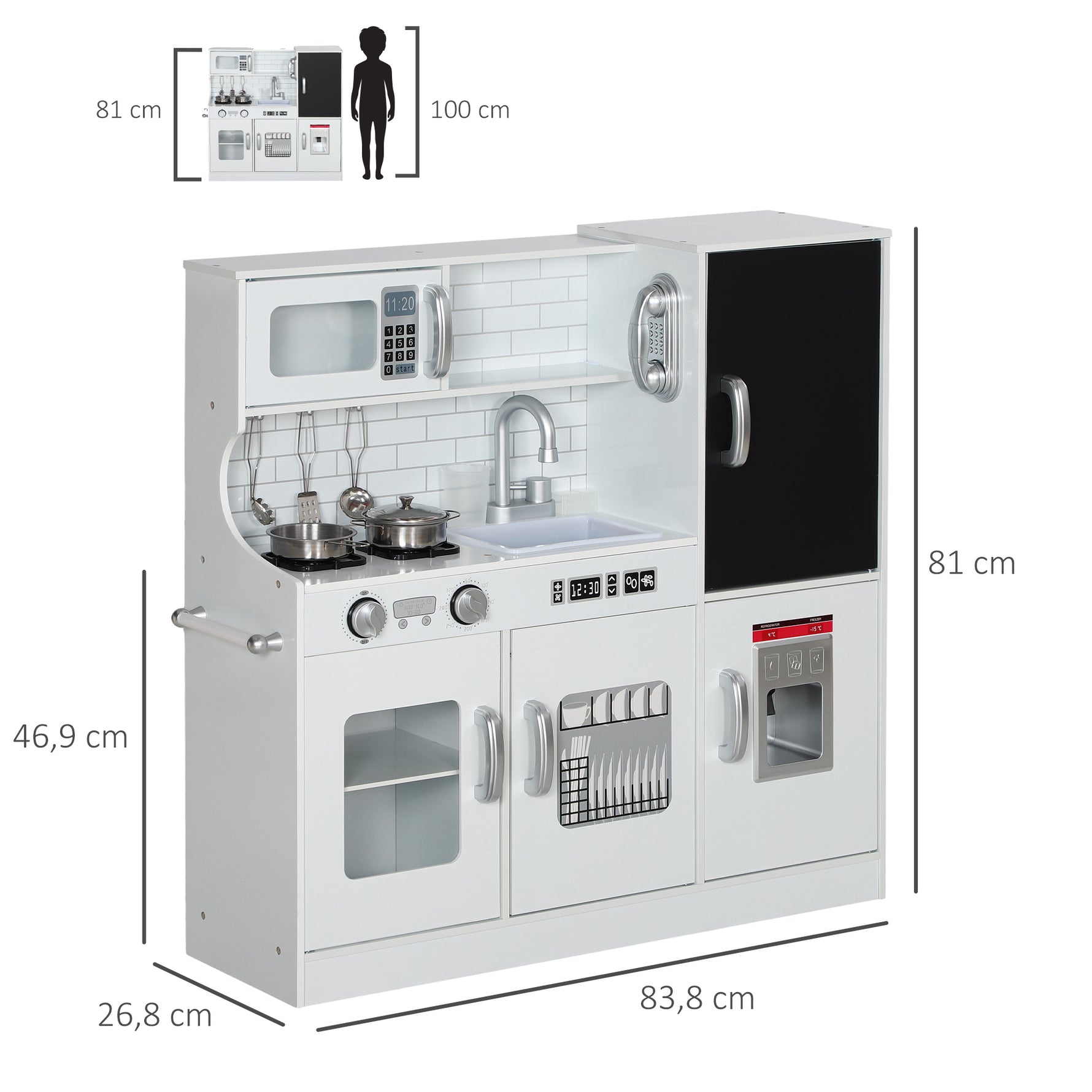 Cuisine enfant jouet d'imitation pour enfant - dinette enfant de 3-8 ans, blanc