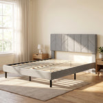 Cadre de Lit 140 x 190 cm avec Sommier et Tête Réglable, Lit Double Rembourré en Lin, Rangement au-dessous, Gris
