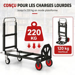 2-en-1 Orga erabilgarria, 220 kg-ko karga-ahalmena, tolesgarria, altzairuzko plataforma-orga, helduleku erregulagarria, 360°-ko gurpilak, 112x41x92 cm, beltza