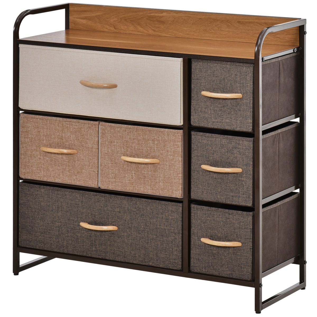 Commode 7 tiroirs meuble de rangement tiroir en tissu pliant - structure acier noir - 80L x 29l x 78,5H cm, multicolore