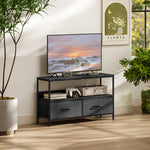 Meuble TV, meuble télé pour téléviseur jusqu'à 47 pouces avec 2 tiroirs et pieds en acier, 98 x 29 x 56 cm, gris foncé