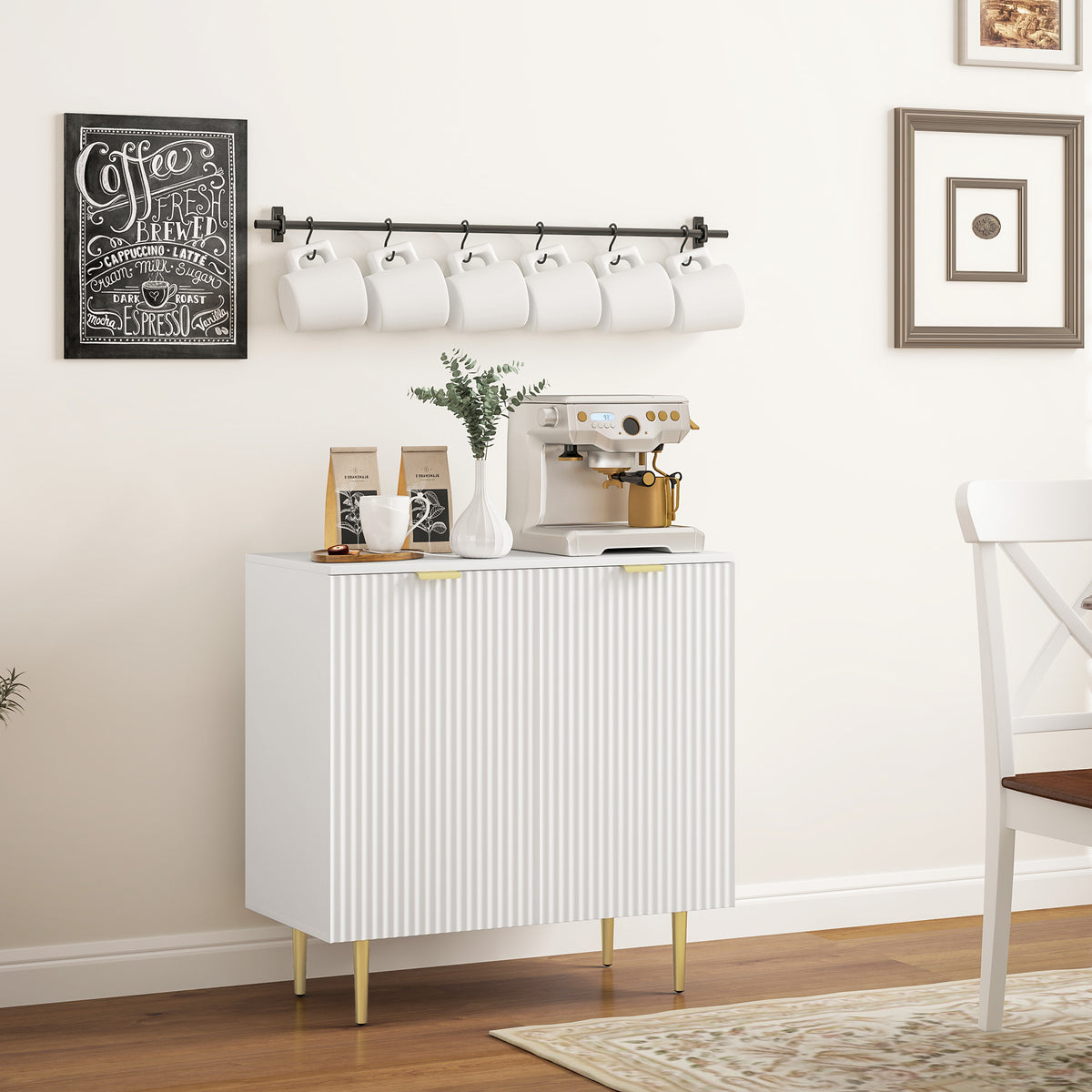 Buffet Cuisine, Meuble de Rangement avec 2 Portes, Étagère Réglable, Pieds Métalliques Surélevés, 80 x 40 x 80 cm, Blanc