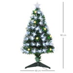 Sapin de Noël Artificiel Lumineux 90H cm Fibre Optique LED + 14 Ampoules + Support Pied 90 Branches étoile Sommet Brillante Vert