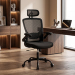 Sedia da ufficio ergonomica, poltrona da ufficio in rete con supporto lombare e poggiatesta regolabili, 64x65x129cm, nero