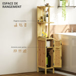 Colonne de salle de bain meuble de salle de bain avec 2 étagères 2 placards en bambou 18l x 30P x 120H cm bois naturel