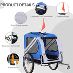 Remorque vélo pour chien animaux 8 réflecteurs drapeau barre attelage inclus 130 x 73 x 90 cm blanc et bleu
