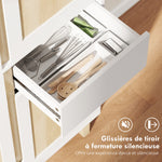 Buffet haut cuisine, armoire de cuisine avec 4 portes, 2 tiroirs et étagères réglables, 80x35x170cm, blanc et chêne