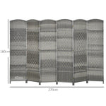 Paravent intérieur en bois 6 panneaux séparateur de pièce pliable pour salon chambre 270 x 180 cm gris mélangé
