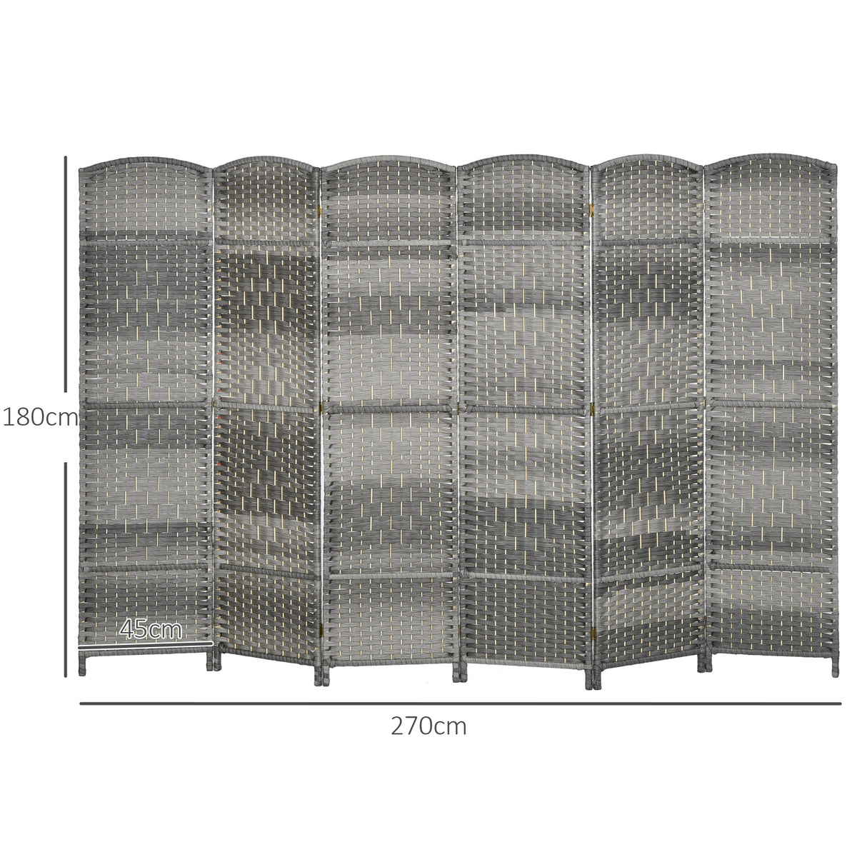 Paravent intérieur en bois 6 panneaux séparateur de pièce pliable pour salon chambre 270 x 180 cm gris mélangé