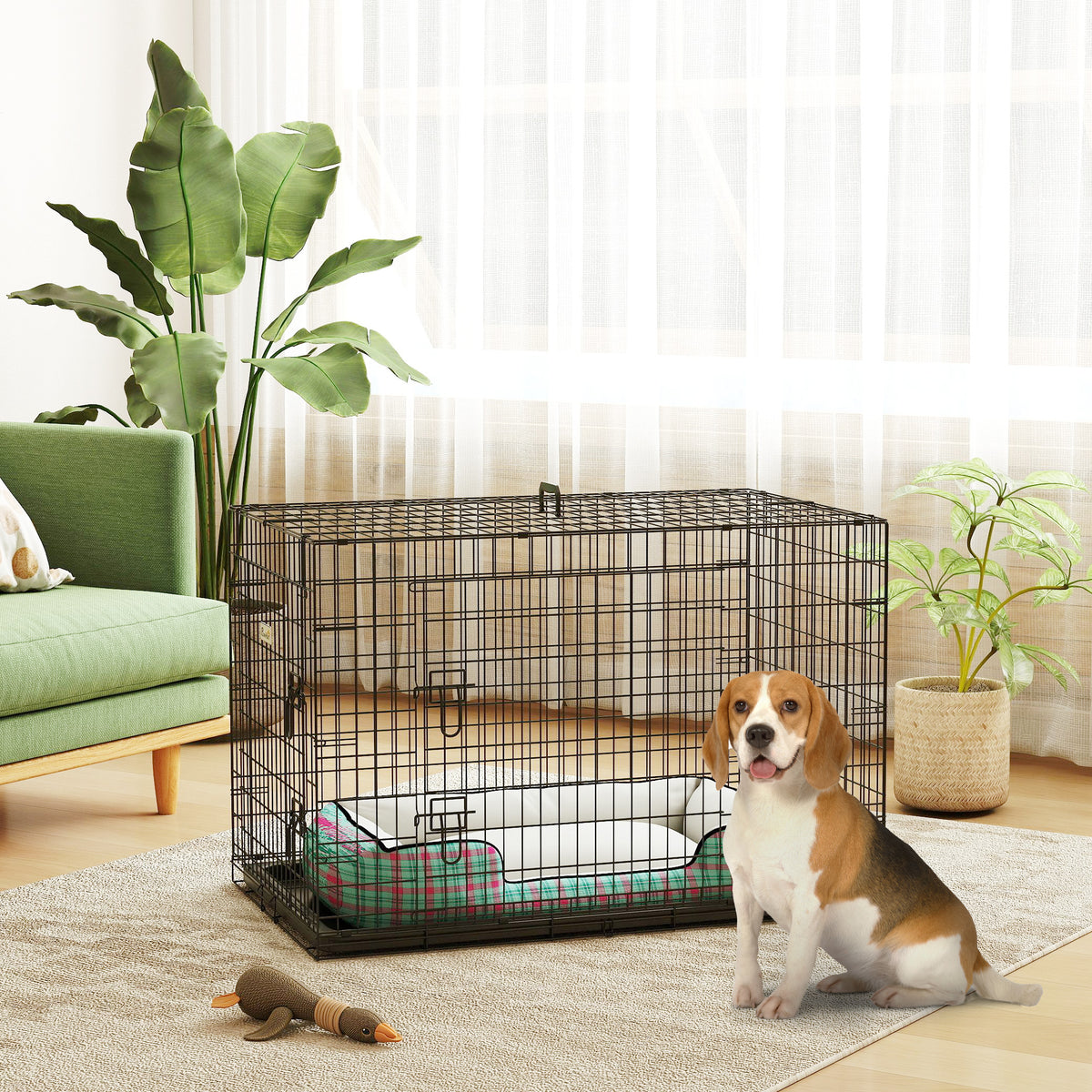 Cage caisse de transport pliante pour chien en métal noir 92 x 57 x 62,5 cm