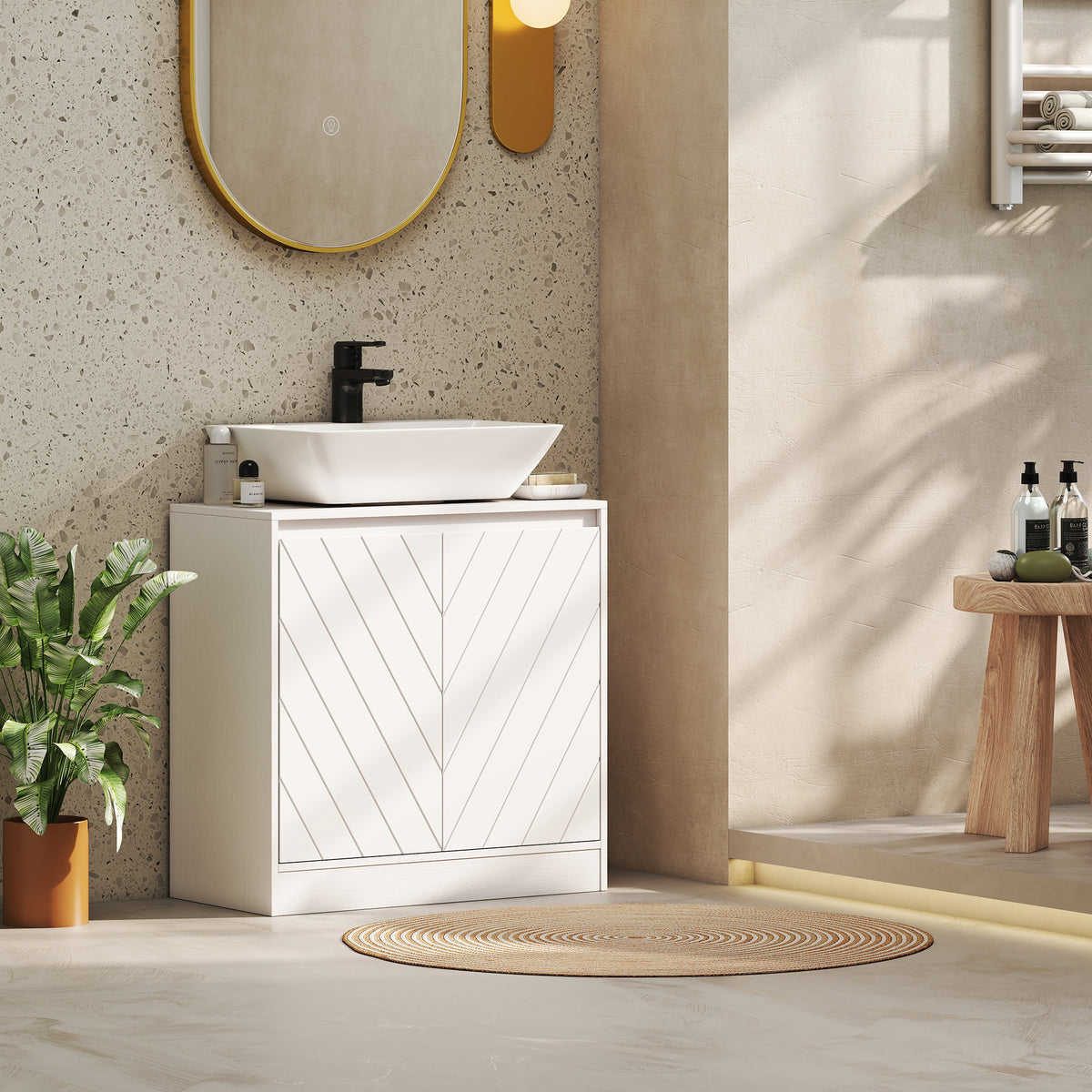 Meuble salle de bain sous Lavabo - meuble sous-vasque - placard 2 portes avec étagère blanc
