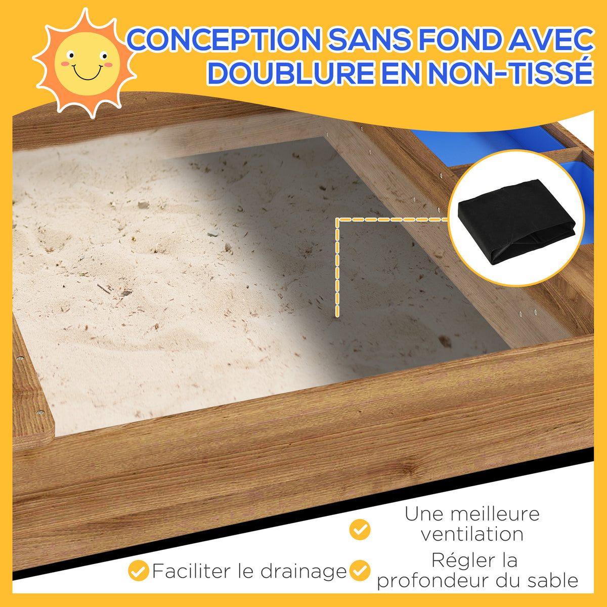 Holz-Sandkasten in Hausform für Kinder mit Vordach, 2 Becken, Spüle und Tafel, 124 x 116 x 146 cm, Schwarz