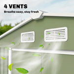 Abri de jardin 5,4 m² 2,77 x 1,95 x 1,92 m kit de fondation porte coulissante ventilations acier galvanisé, vert clair
