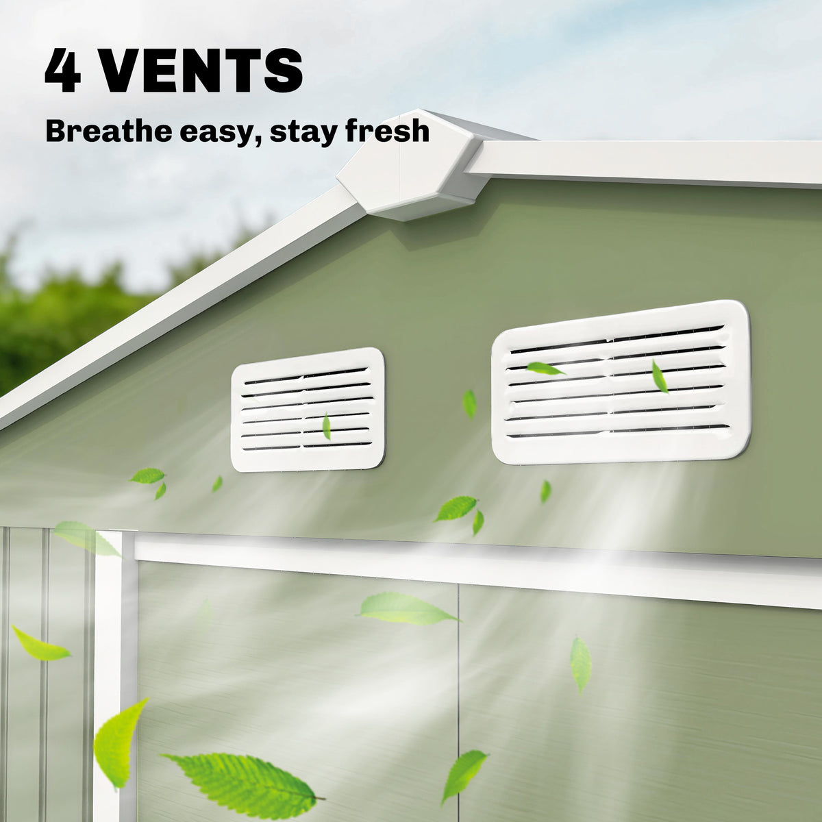 Abri de jardin 5,4 m² 2,77 x 1,95 x 1,92 m kit de fondation porte coulissante ventilations acier galvanisé, vert clair