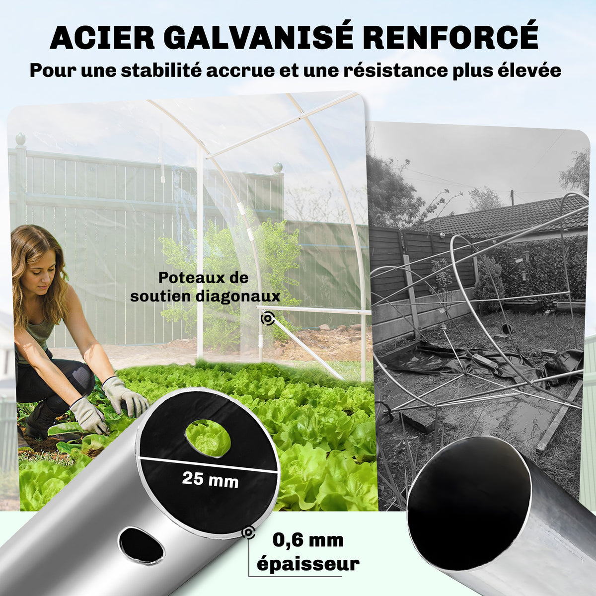 Serre tunnel de jardin 18m² serre de jardin tunnel 296x597x199cm cadre acier galvanisé, bâche PE 150g/m² transparent