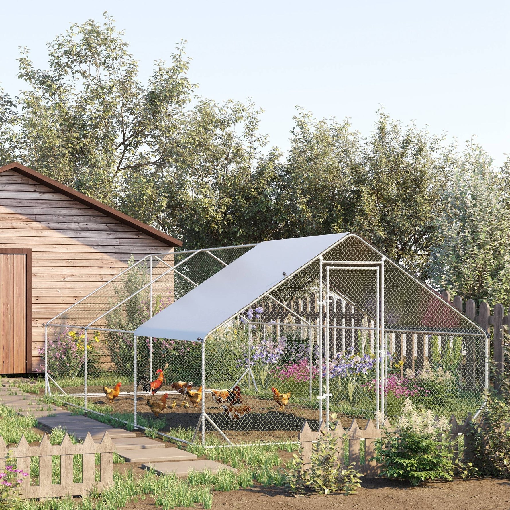 Enclos poulailler chenil volière extérieur 18 m² - Parc grillagé dim. 6L x 3l x 2H m Acier galvanisé
