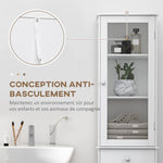 Meuble Colonne de Salle de Bain Placard Porte Acrylique 2 étagères Placard Porte 1 étagère tiroir MDF Blanc