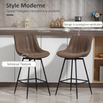 Lot de 2 tabourets de bar, chaises de bar en PU, assise rembourrée 68H cm, dossier et repose-pieds, marron