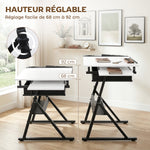 Drawing table with stool and 2 drawers, adjustable height, tiltable tabletop 0° to 60°, 120 x 60 x 68-92 cm, white
