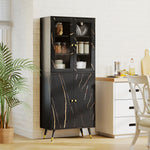 Bibliothèque, étagère à 6 niveaux, meuble de rangement 6 étagères ouvertes porte vitrée et placard 70 x 35 x 170 cm noir-8