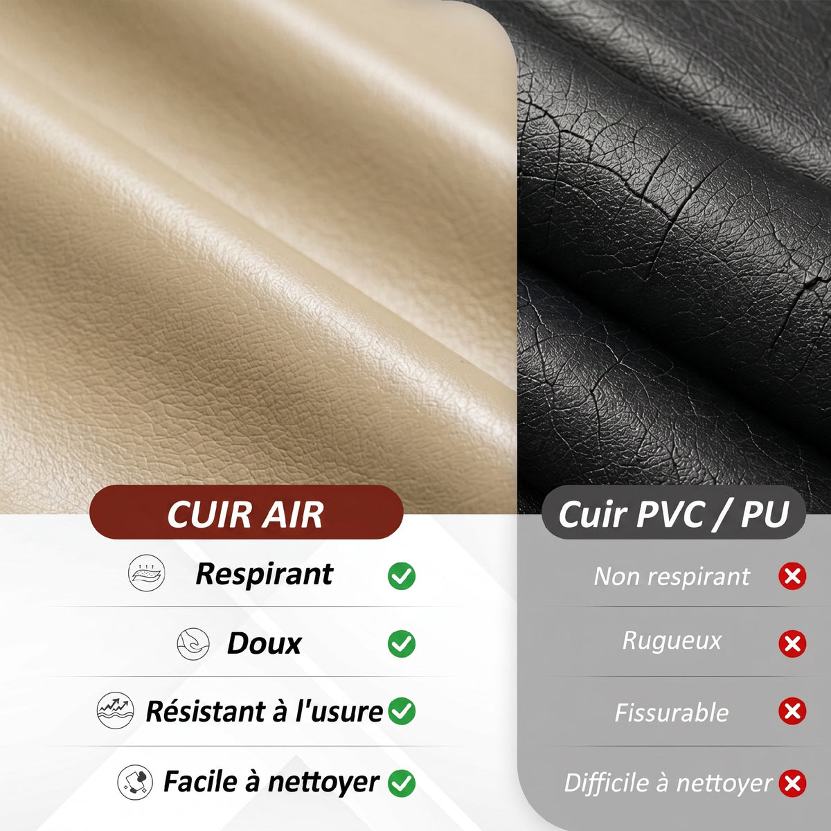 Fauteuil relax inclinable repose-pieds réglable pivotant 360° piètement bois revêtement PU respirant et doux crème