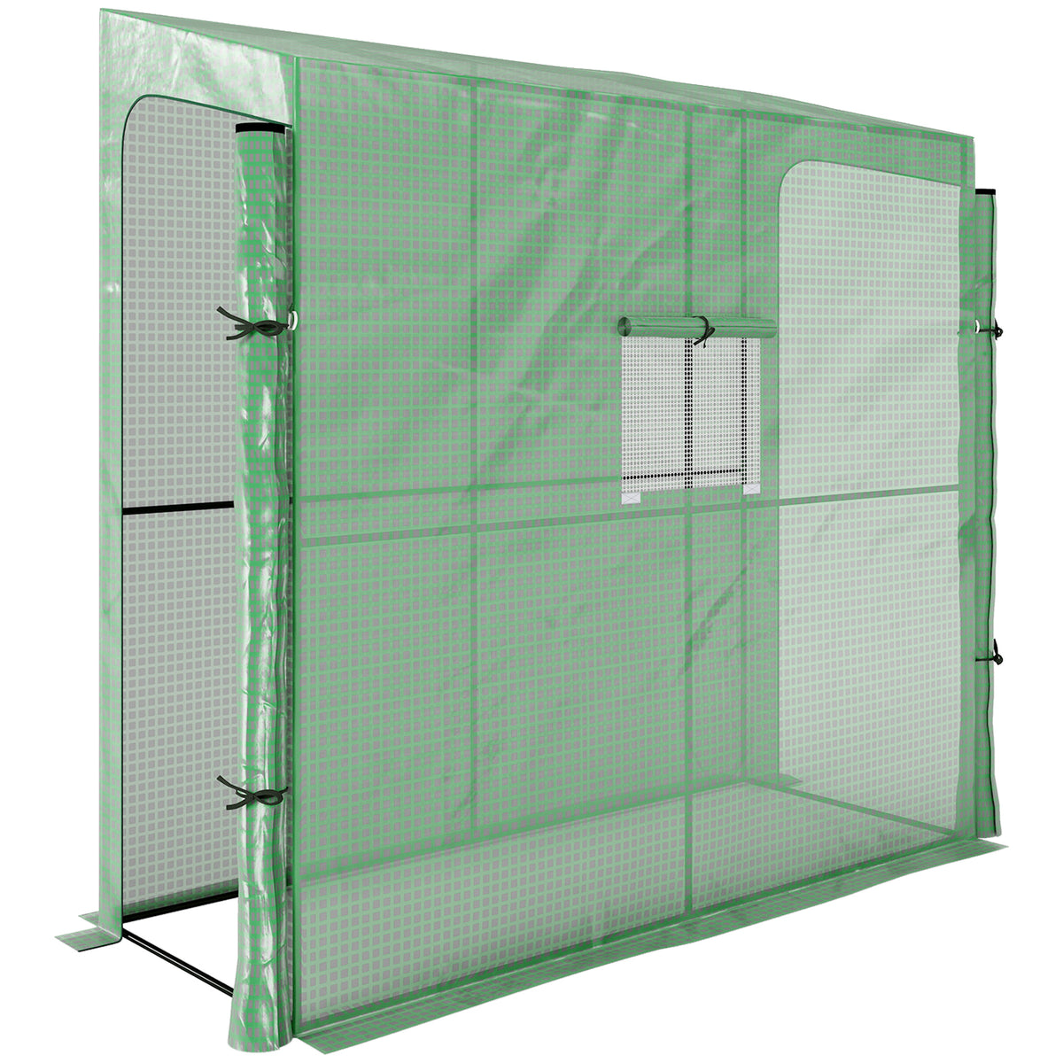 Serre de jardin adossée murale serre à tomate 2 Portes zippées enroulables, 1 fenetre, dim. 200L x 80l x 200/180H cm