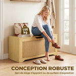 Coffre de Rangement en Rotin 136L, Banc Coffre avec Couvercle Relevable et 2 Charnières de Sécurité, Chêne