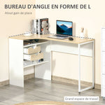 Bureau d'Angle avec 2 Tiroirs, 120 x 60 cm, Bureau en L avec 3 Compartiments Ouverts, Table Informatique pour Étudier, Travailler, Chambre, Maison, Chêne Clair
