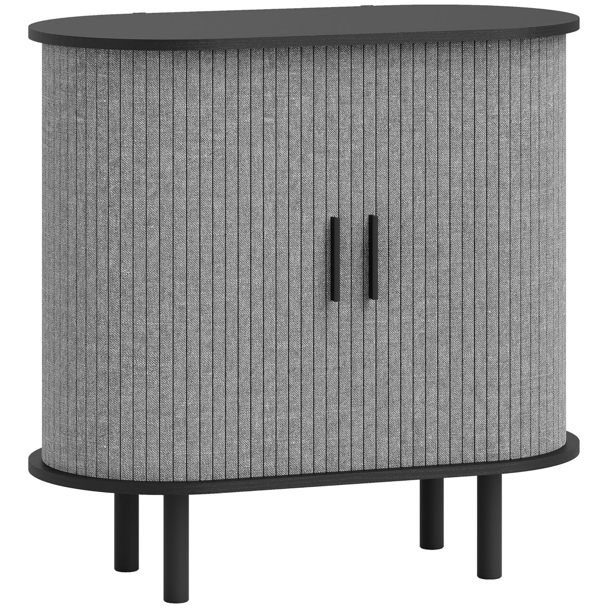 Dressoir voor de woonkamer, ovaal opbergmeubel met 2 schuifdeuren en 2 compartimenten, 80 x 40 x 78 cm, grijs