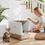 Bac à litière pour chat fermé, maison de toilette pour chat en acier inoxydable, 60,2 x 40,2 x 43,7 cm, gris clair