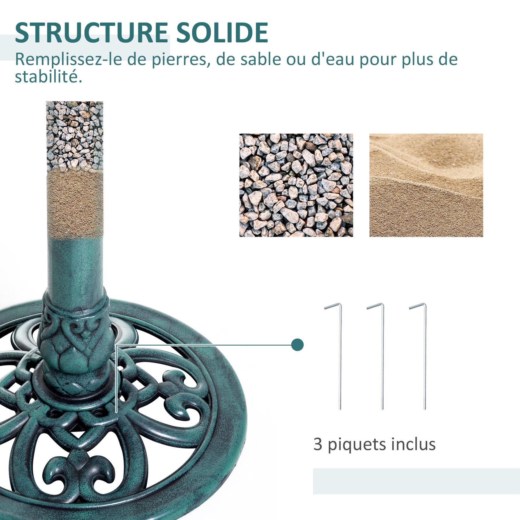 Bain d'oiseaux plateau de diamètre 50cm abreuvoir oiseaux extérieur sur pied hauteur 69,5 cm érugineux