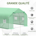Serre Tunnel de Jardin 10,5 m² dim. 3,5L x 3l x 2H m Porte + 6 fenêtres enroulables Acier galvanisé bâche PE Haute densité Vert