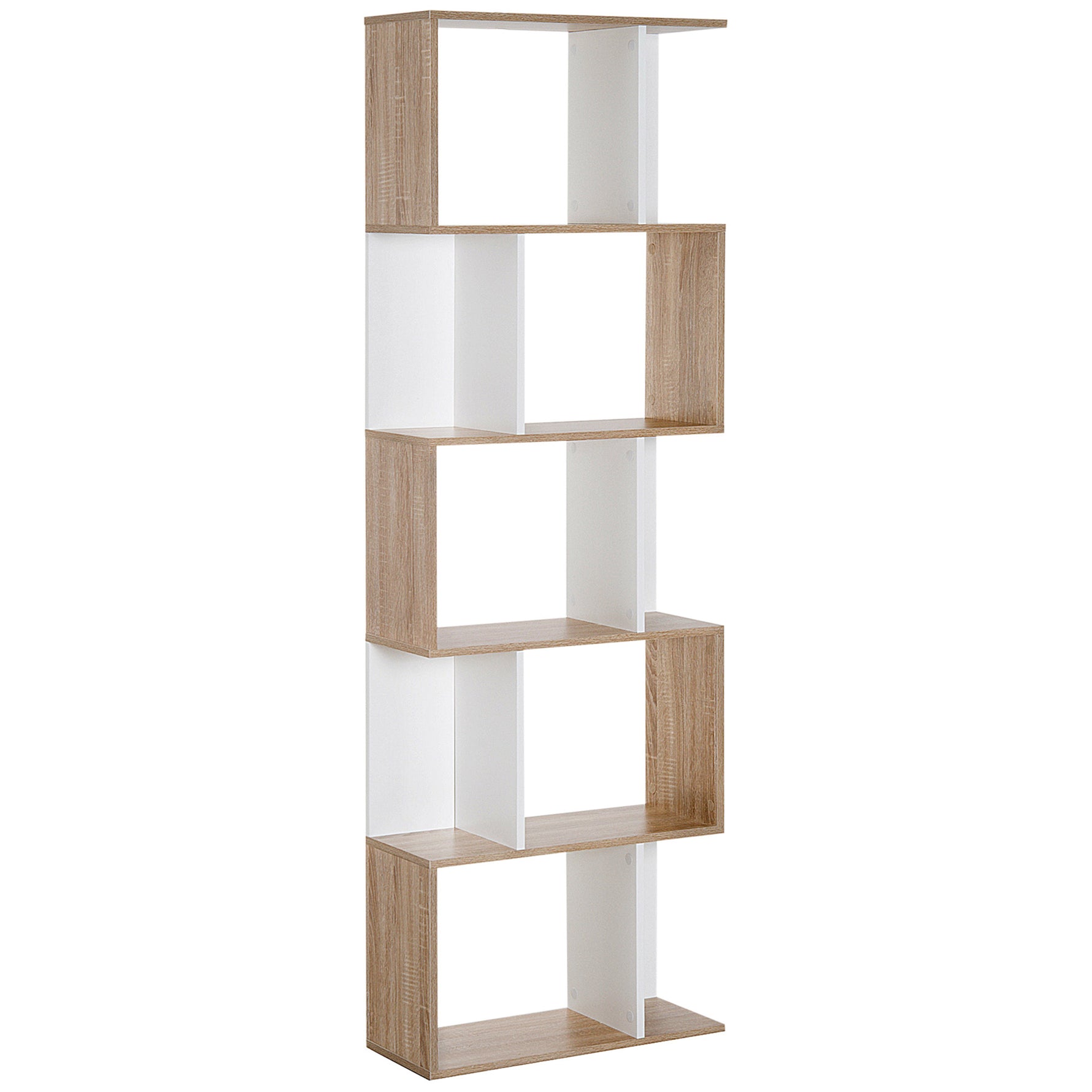 Bibliothèque à 5 niveaux, meuble de rangement en forme de S avec étagères, étagère de rangement blanc