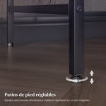 Bureau d'angle réversible, bureau d'ordinateur avec LED, 2 prises et 2 ports USB et panier réglable, 107x80x90cm, noir