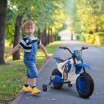 Moto Cross électrique Enfant 3 à 5 Ans 12 V 3-8 Km/h avec roulettes latérales Amovibles dim. 106,5L x 51,5l x 68H cm Bleu