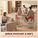 Lot de 2 tabourets de bar chaises de bar hauteur réglable dossier et repose-pieds pivotant à 360° 46x41x76-96cm rouge