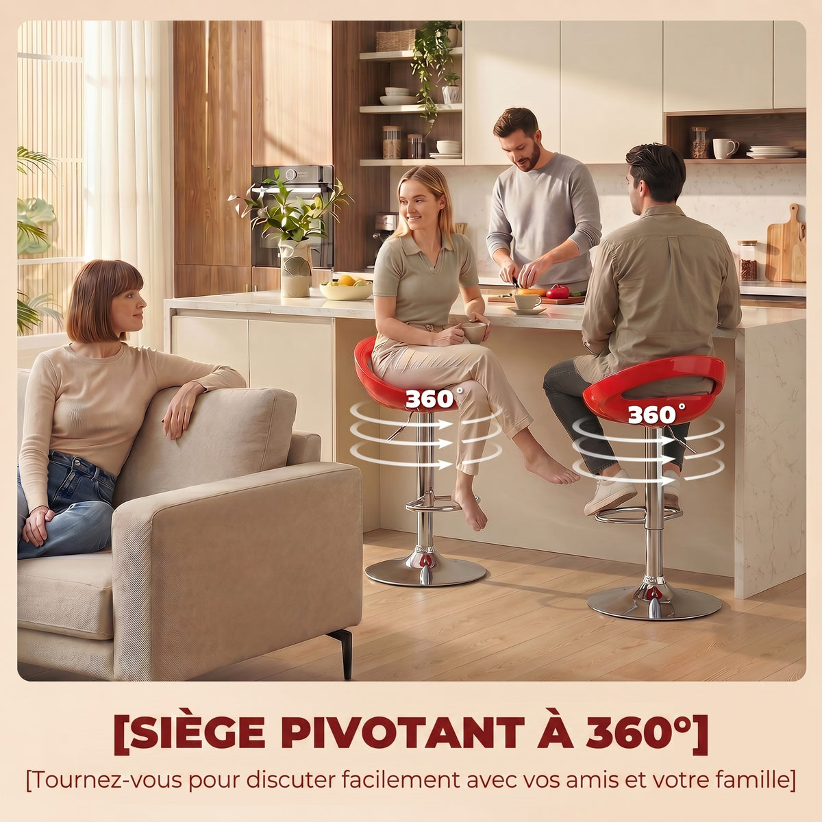 Lot de 2 tabourets de bar chaises de bar hauteur réglable dossier et repose-pieds pivotant à 360° 46x41x76-96cm rouge