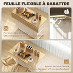 Îlot de Cuisine avec Station de Charge, Chariot de Cuisine à Roulettes avec Plan de Travail Rabattable, 2 Tiroirs, Blanc